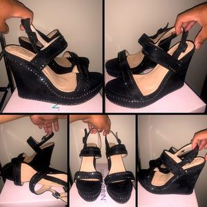 Black Studded Wedge Heels